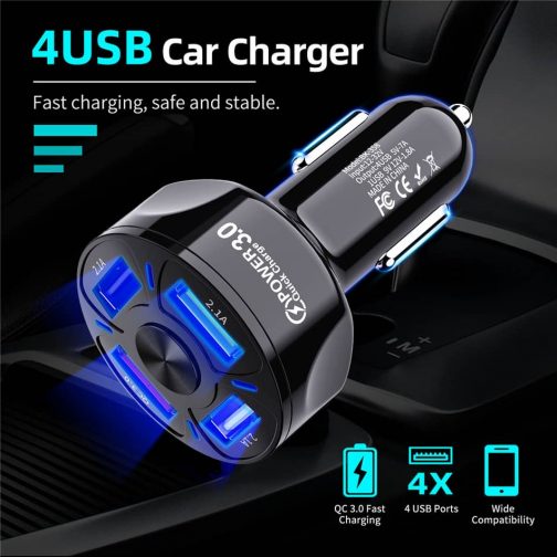 USLION 4 Ports USB Car Charge 48W Quick 7A Mini Fast Charging For iPhone (5)