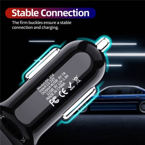 USLION 4 Ports USB Car Charge 48W Quick 7A Mini Fast Charging For iPhone (5)